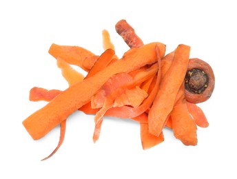 Peels of fresh carrot isolated on white