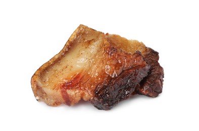 Tasty fried cracklings on white background. Cooked pork lard