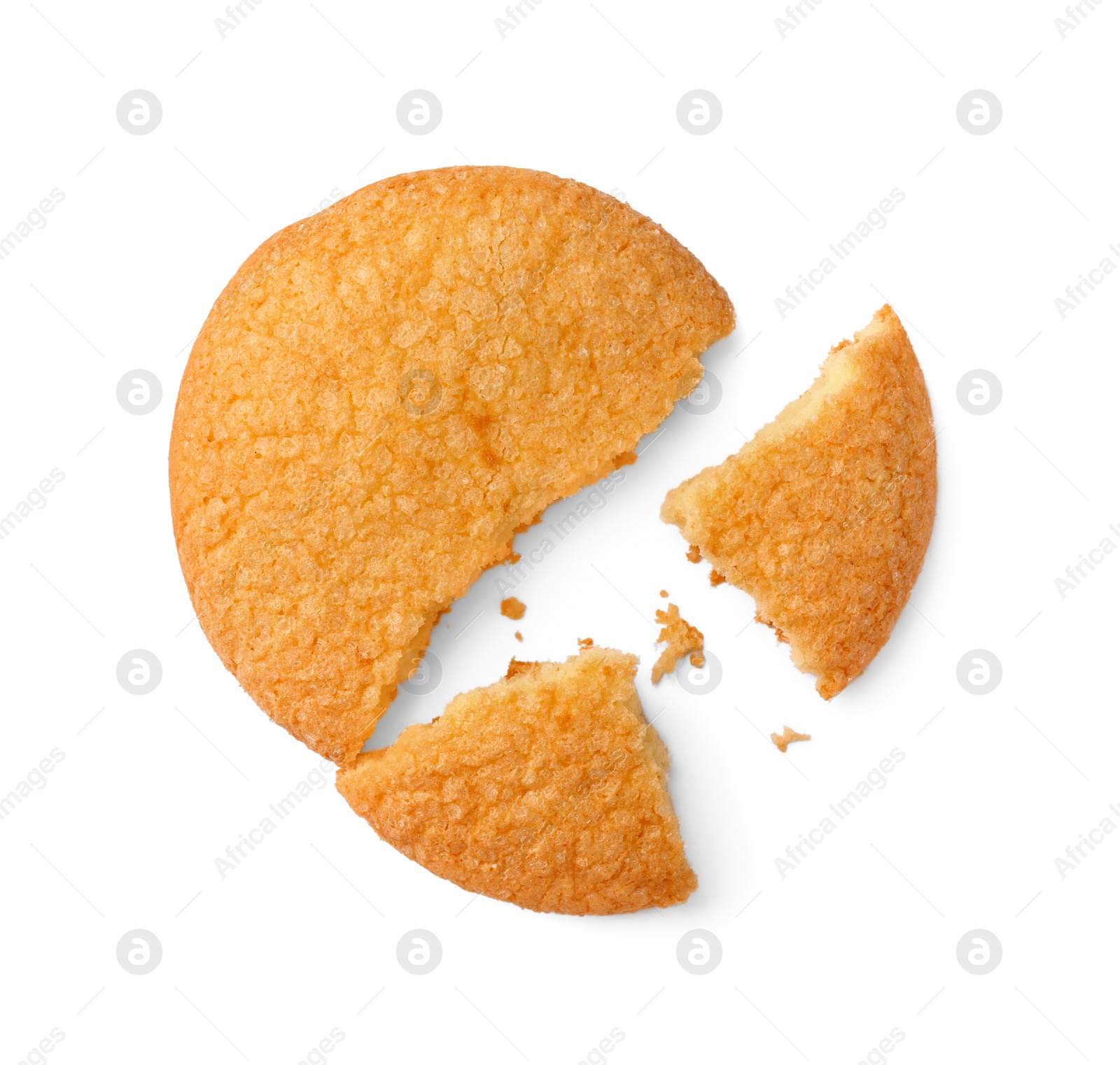 Photo of Broken tasty Danish butter cookie isolated on white, top view