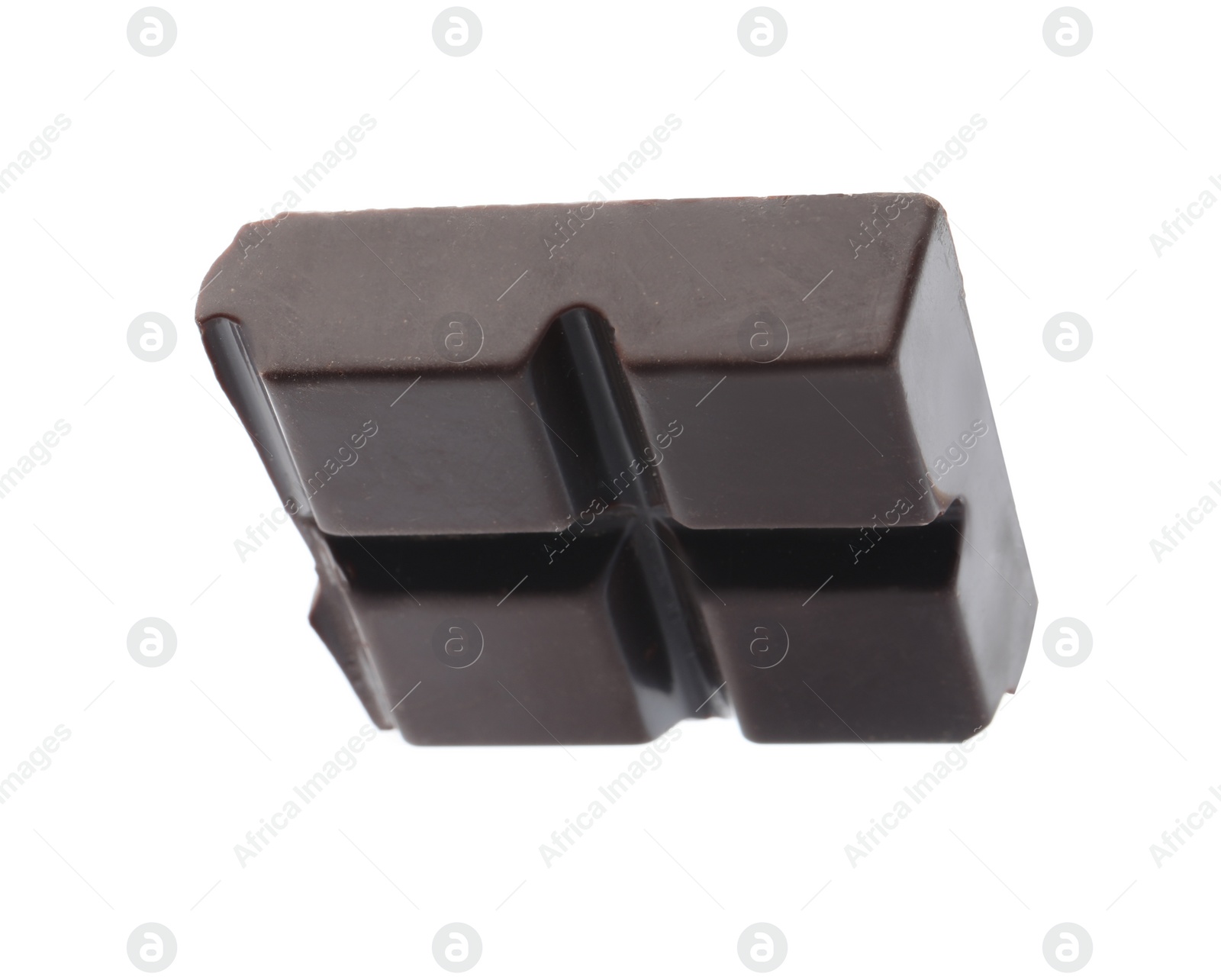 Photo of Piece of delicious dark chocolate isolated on white