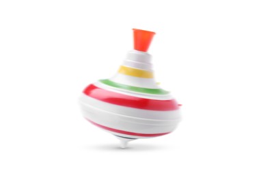 Image of One spinning top in motion on white background. Toy whirligig