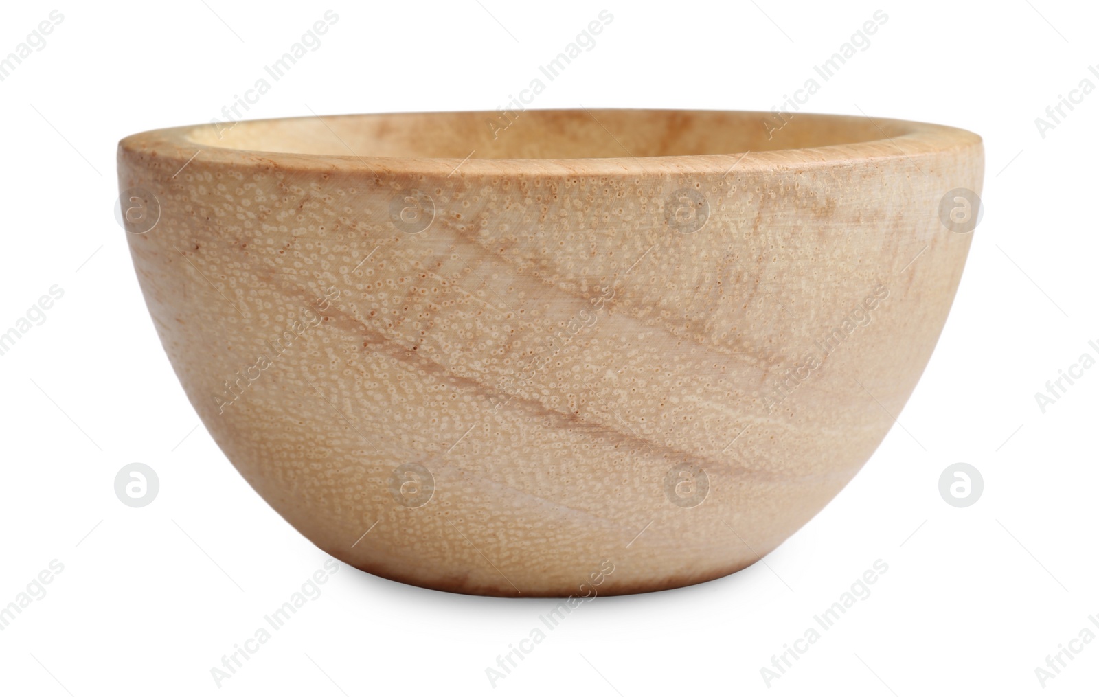 Photo of One new wooden bowl on white background