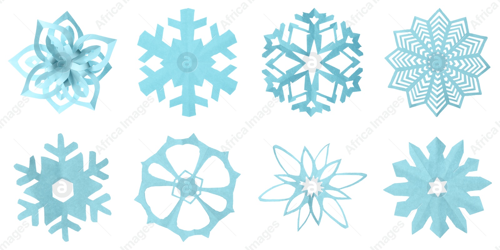 Image of Set of beautiful paper snowflakes on white background. Banner design 