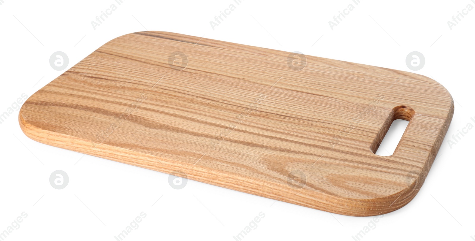 Photo of One wooden cutting board isolated on white