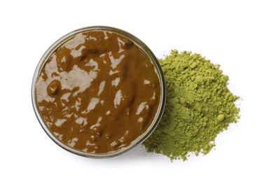 Photo of Henna paste and powder isolated on white