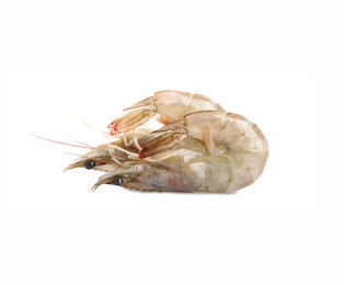 Fresh raw shrimps isolated on white. Healthy seafood