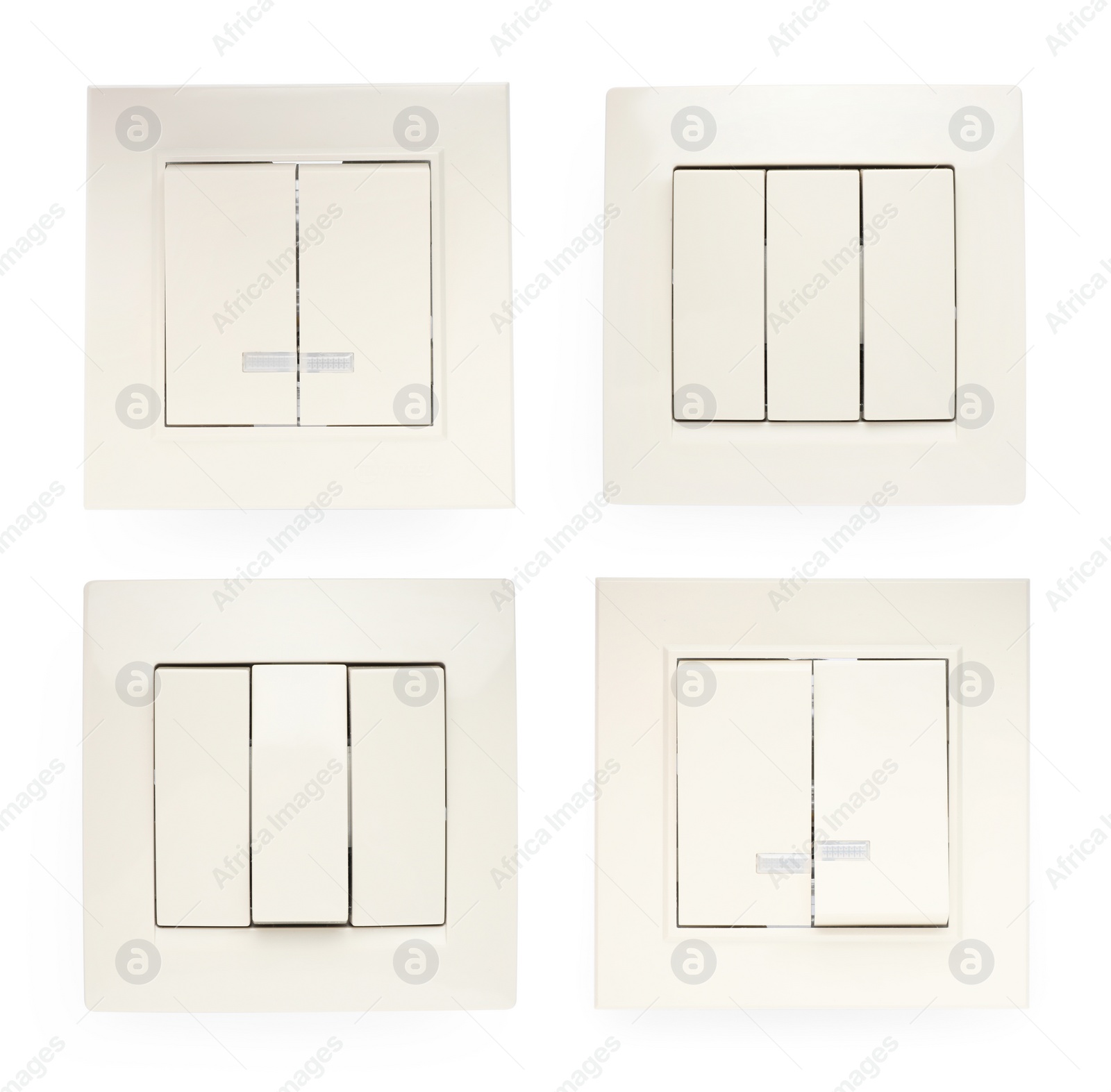 Image of Set with different light switches on white background