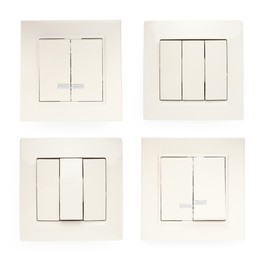 Image of Set with different light switches on white background