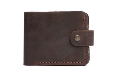 Stylish brown leather wallet isolated on white