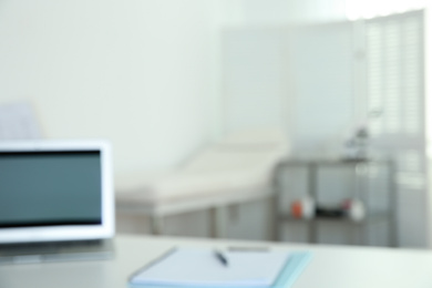 Blurred view of modern medical office. Doctor's workplace