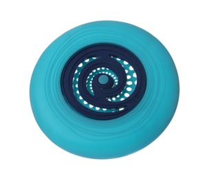 Light blue plastic frisbee disk isolated on white