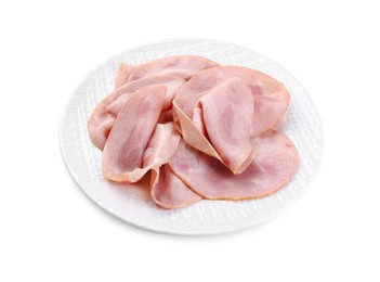 Photo of Slices of tasty ham isolated on white