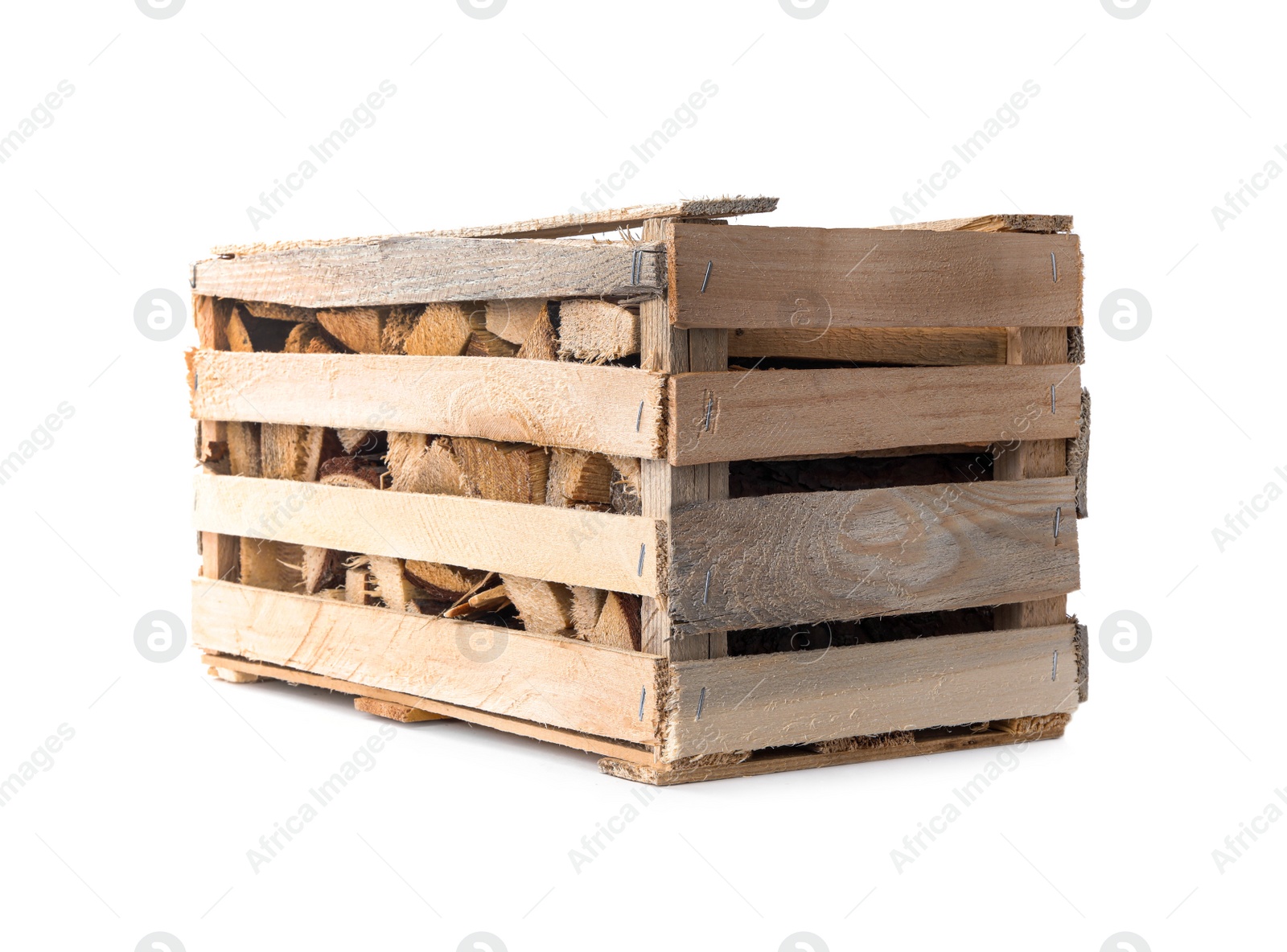 Photo of Cut firewood on white background. Heating in winter