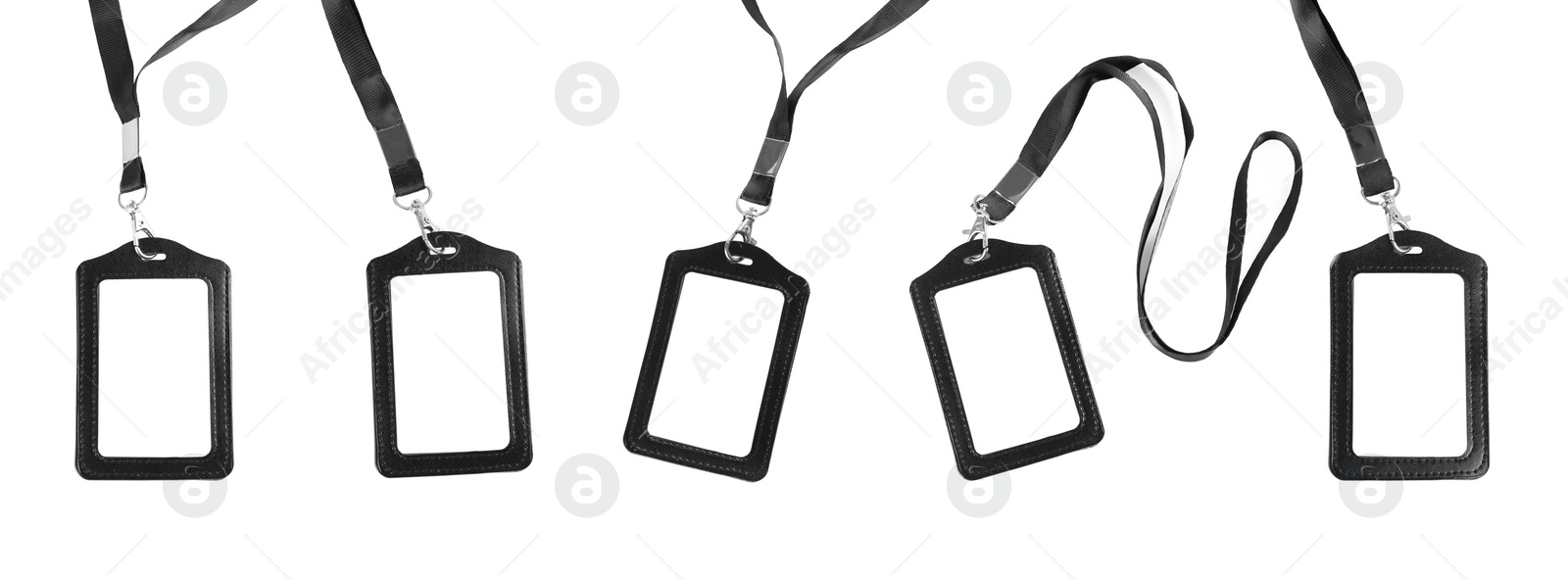 Image of Set with blank badges on white background, banner design. Mockup for design