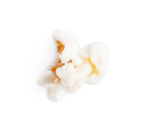 Tasty fresh pop corn isolated on white, top view