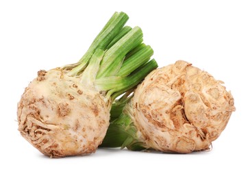 Fresh raw celery roots isolated on white