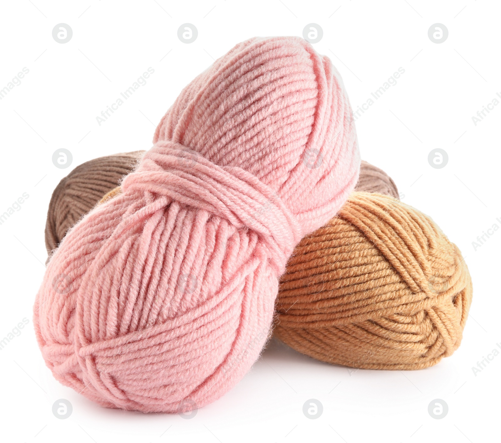 Photo of Different soft colorful woolen yarns on white background