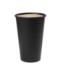 Hot coffee in takeaway paper cup isolated on white