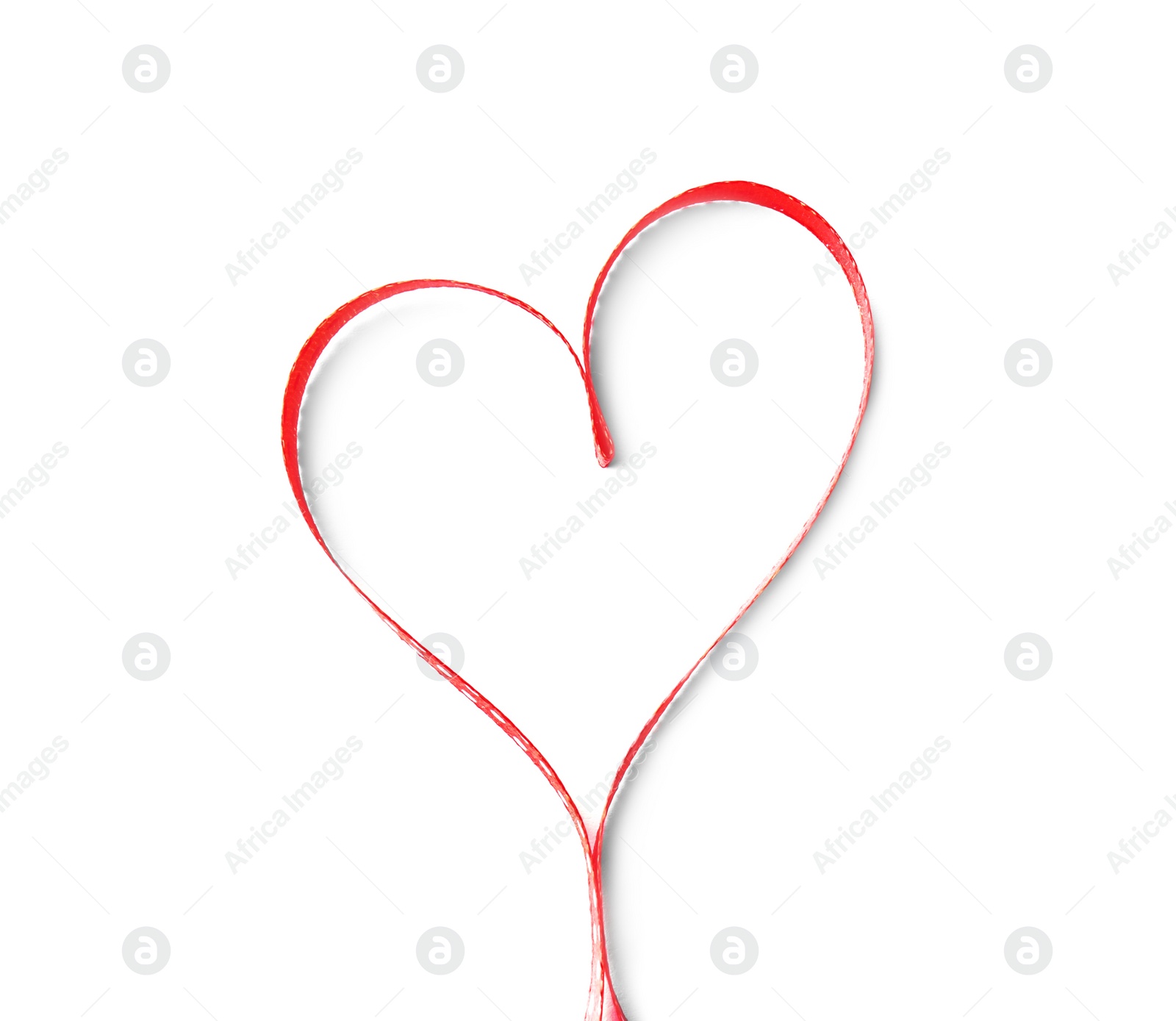 Photo of Heart made of satin ribbon on white background, top view