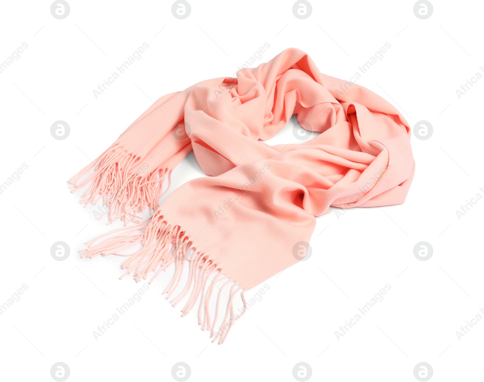 Photo of One beautiful cashmere scarf on white background