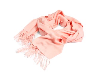 Photo of One beautiful cashmere scarf on white background