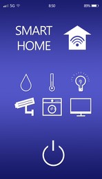 Smart home application for mobile phone, illustration. Automatic technology