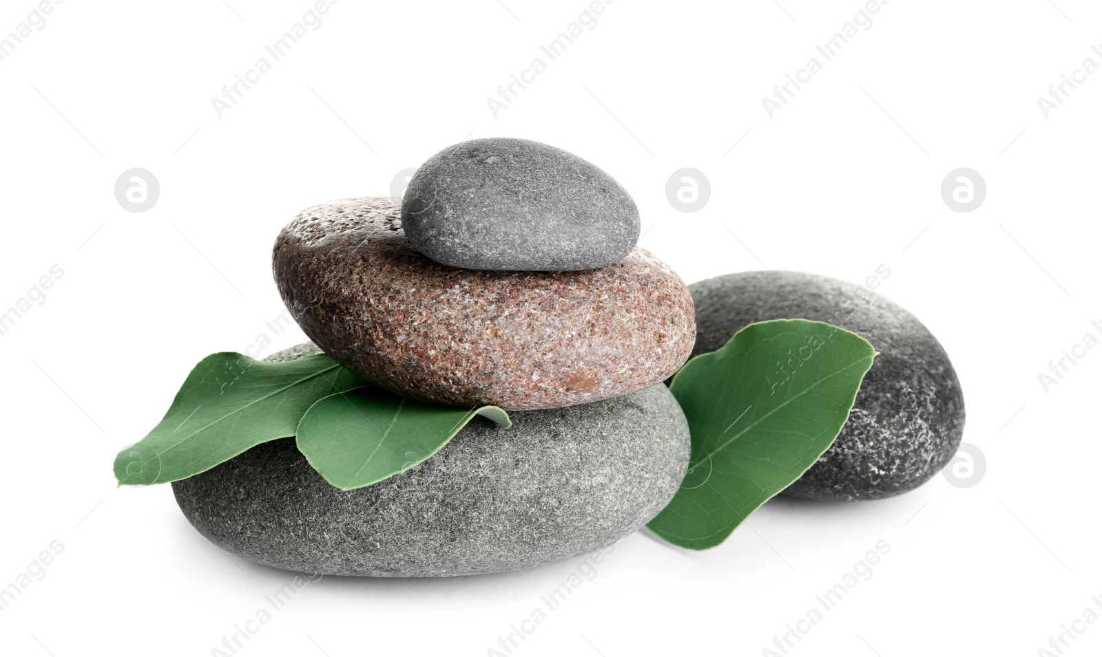 Photo of Composition with spa stones on white background