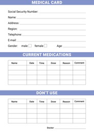 Illustration of  blank medical card. Health care