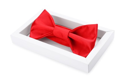 Stylish red bow tie on white background