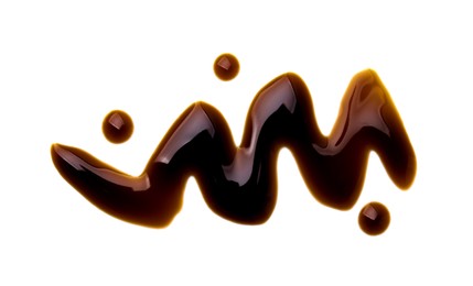 Photo of Balsamic glaze on white background, top view