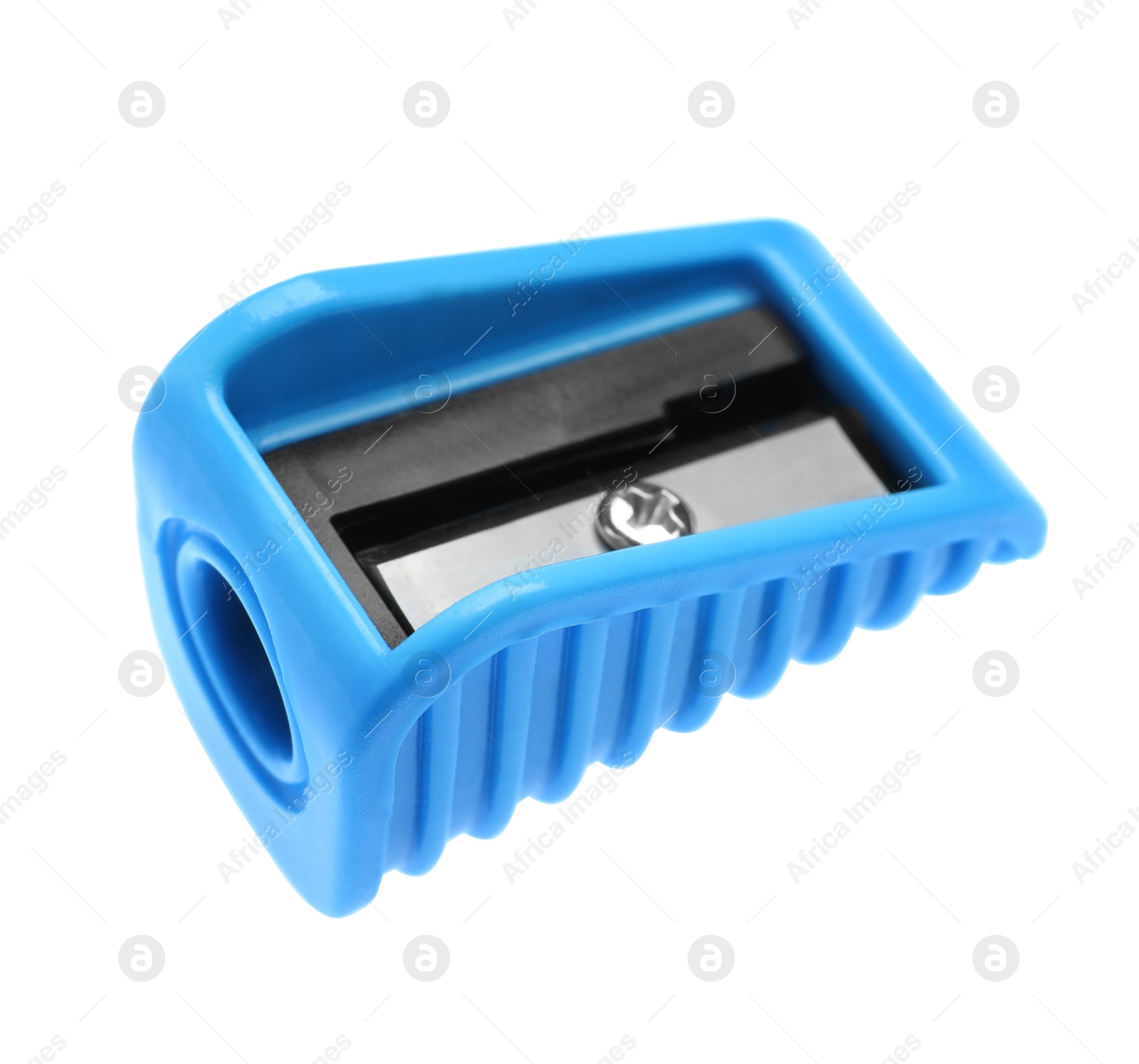 Photo of Modern pencil sharpener isolated on white. School stationery
