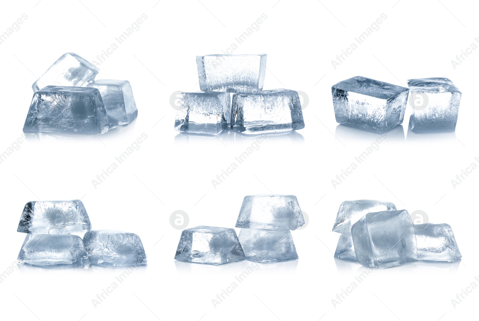 Image of Set of ice cubes on white background