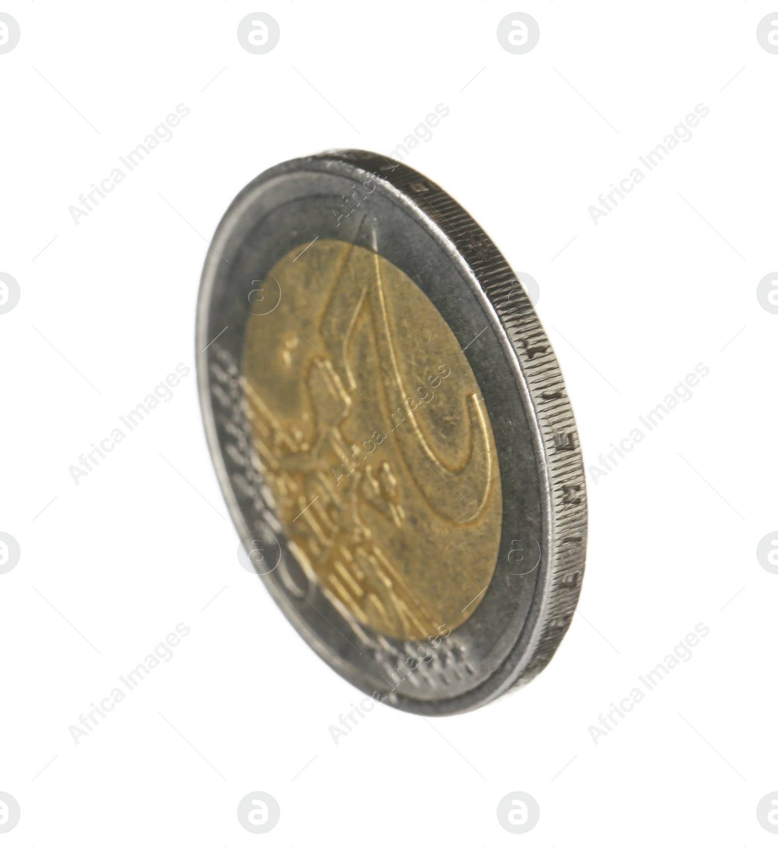 Photo of Shiny two euro coin on white background