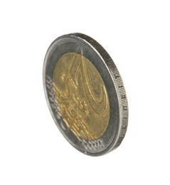 Photo of Shiny two euro coin on white background