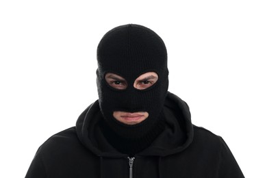 Photo of Man wearing black balaclava on white background