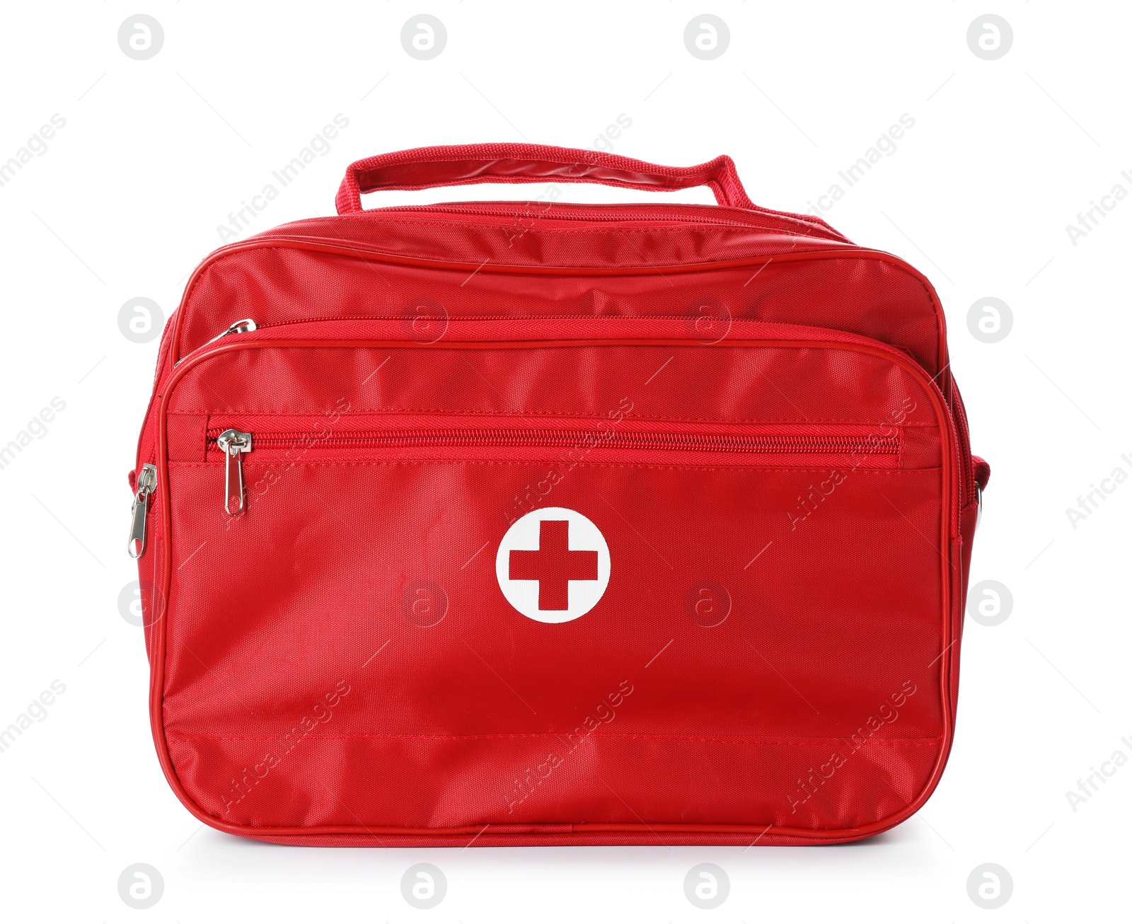 Photo of First aid kit on white background. Health care