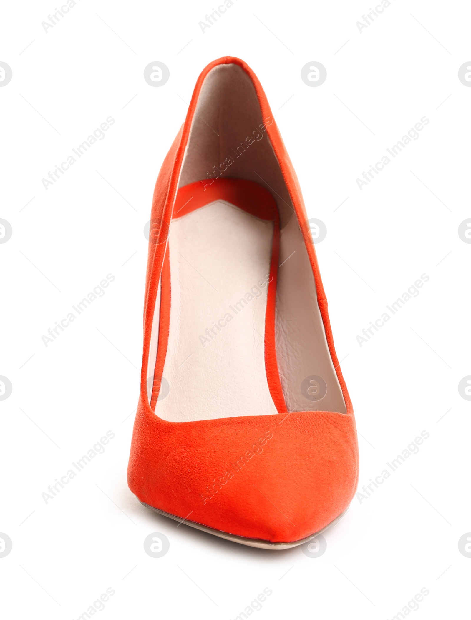 Photo of Stylish high heel shoe on white background