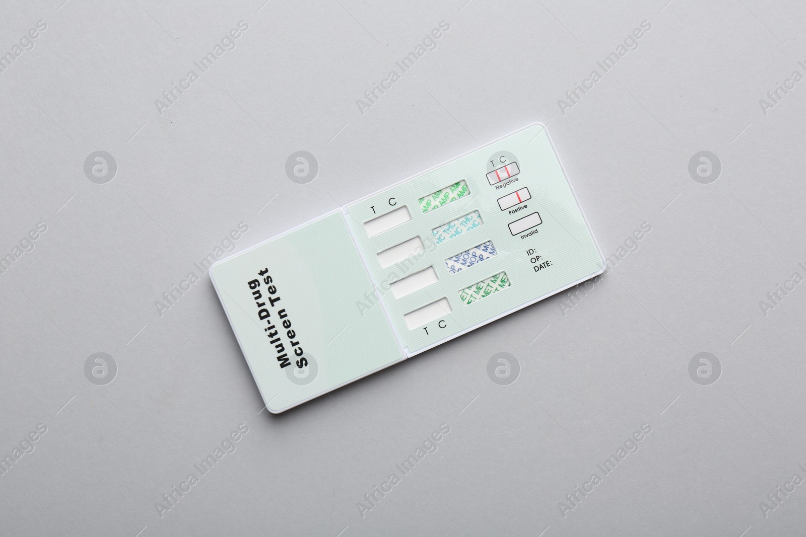 Photo of Multi-drug screen test on light grey background, top view