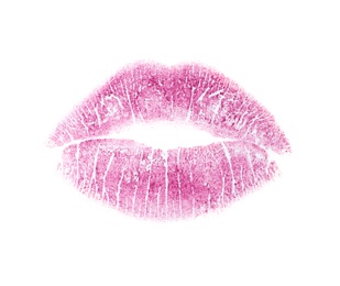 Photo of Color lipstick kiss mark on white background