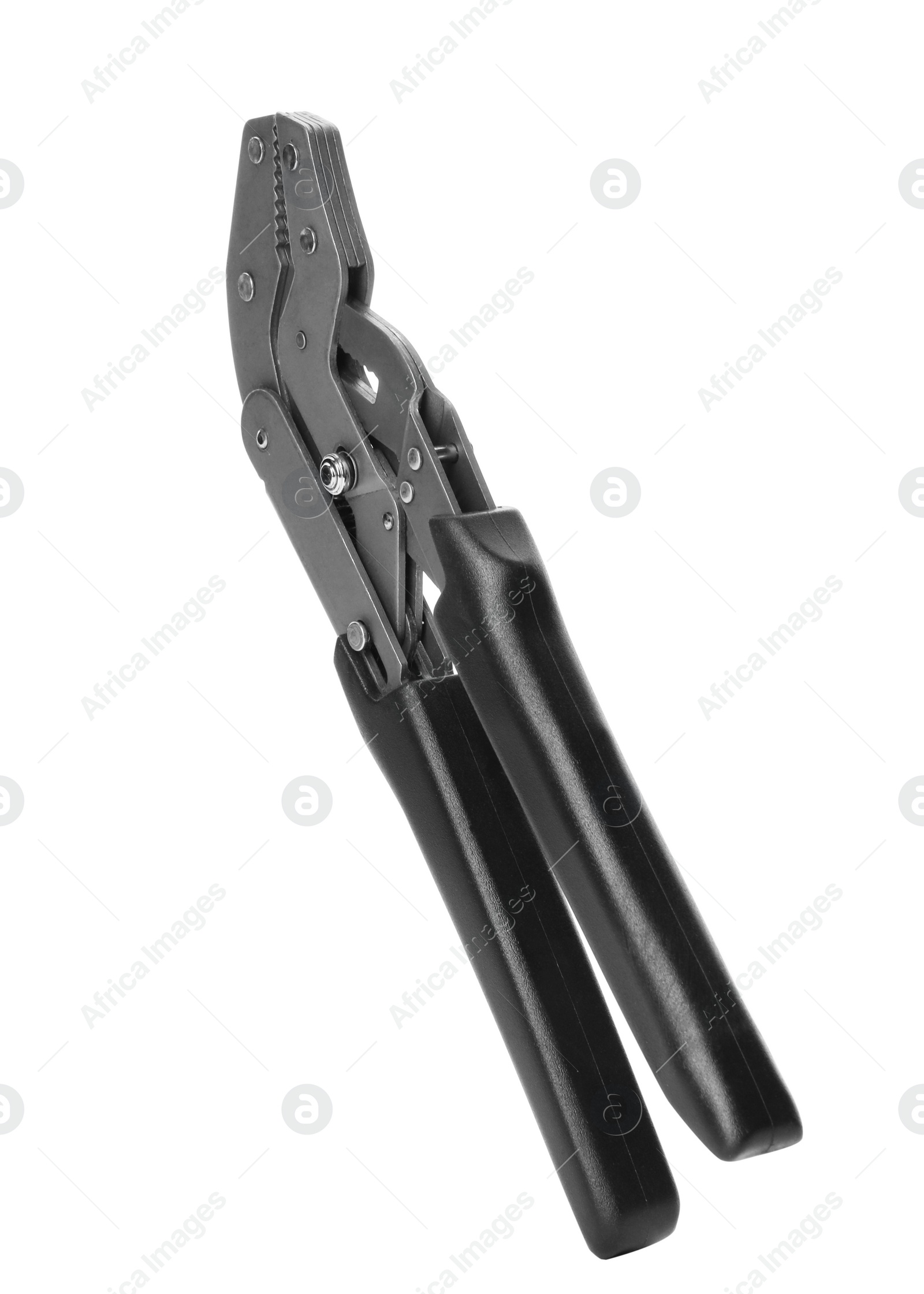 Photo of New pliers on white background. Professional construction tool