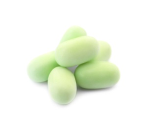 Photo of Tasty mint candies on white background. Delicious confection