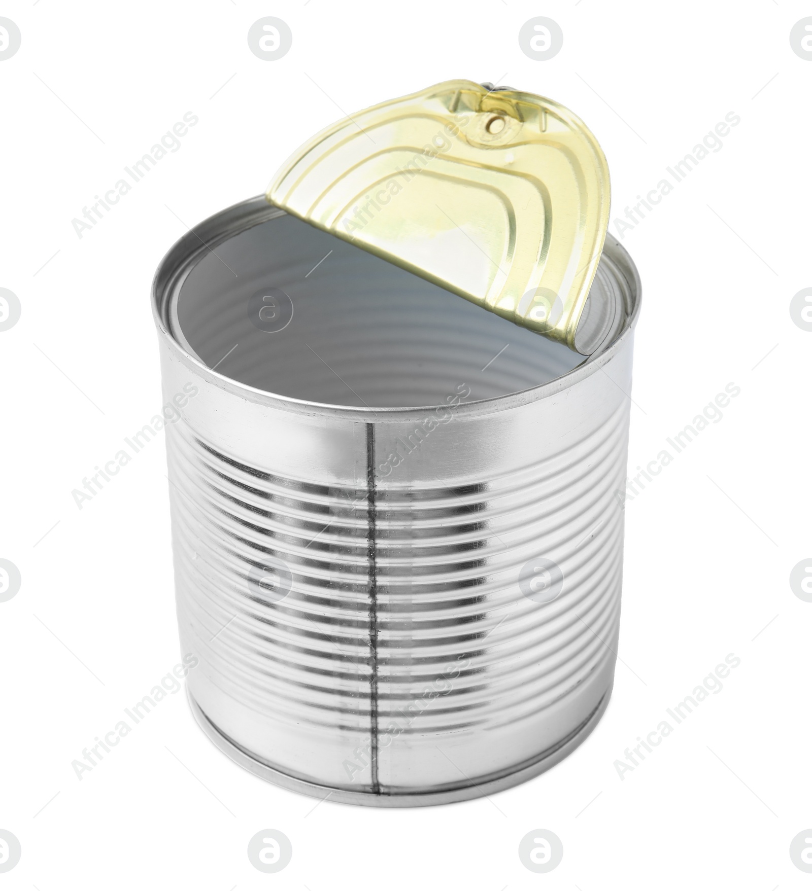 Photo of One open tin can isolated on white