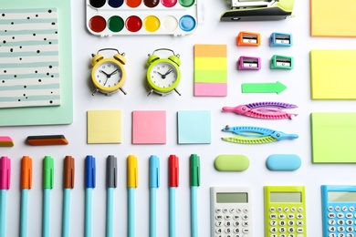 School stationery on white background, flat lay. Back to school