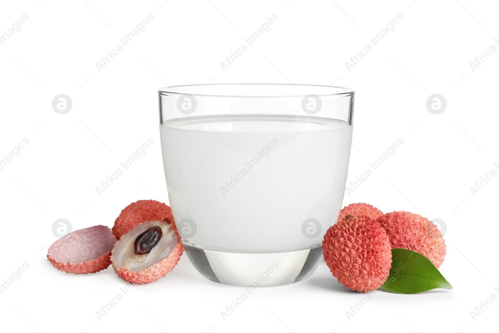 Photo of Freshly made lychee juice on white background