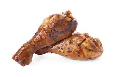 Photo of Chicken legs glazed with soy sauce isolated on white