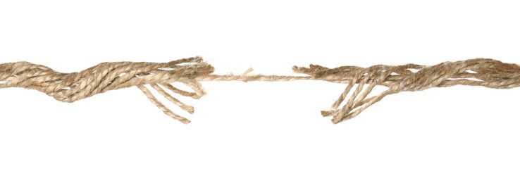 Rupture of hemp rope on white background