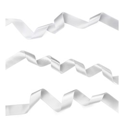 White satin ribbons isolated on white, set