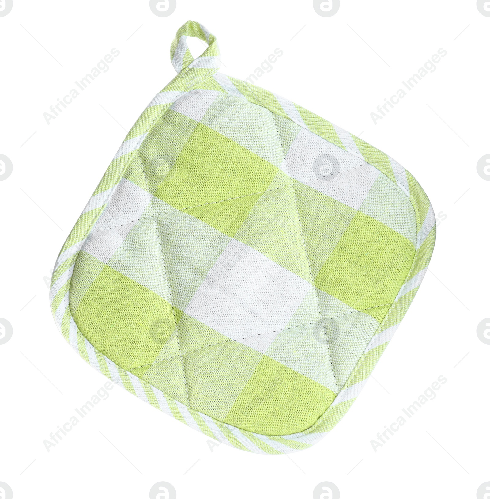 Photo of Oven potholder for hot dishes on white background, top view