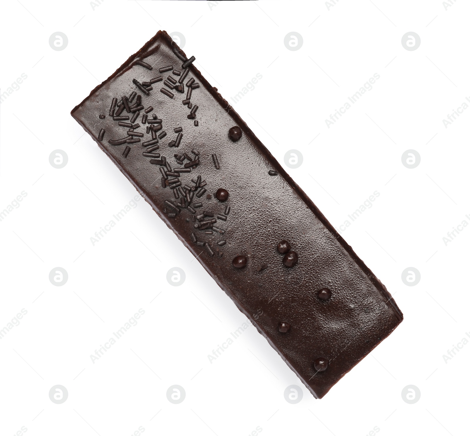 Photo of Delicious chocolate cake isolated on white, top view