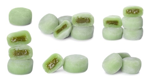 Image of Set with with delicious mochi on white background. Banner design